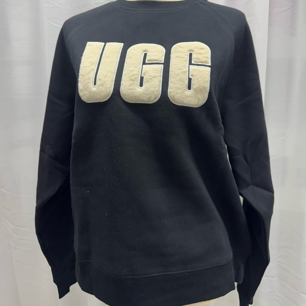 100% UGG Brand Medeline Fuzzy Logo Black Women's Long Sleeve Sweater Sweatshirts